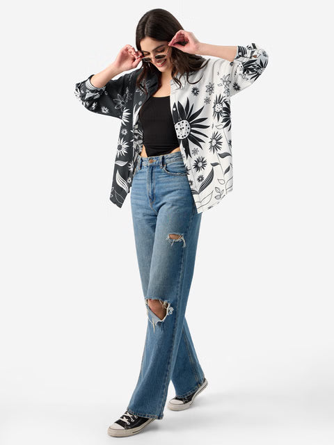 Floral Yin Yang Women Boyfriend Shirts