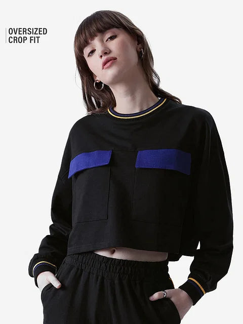 Black & Blue Women Oversized Cropped T-Shirts