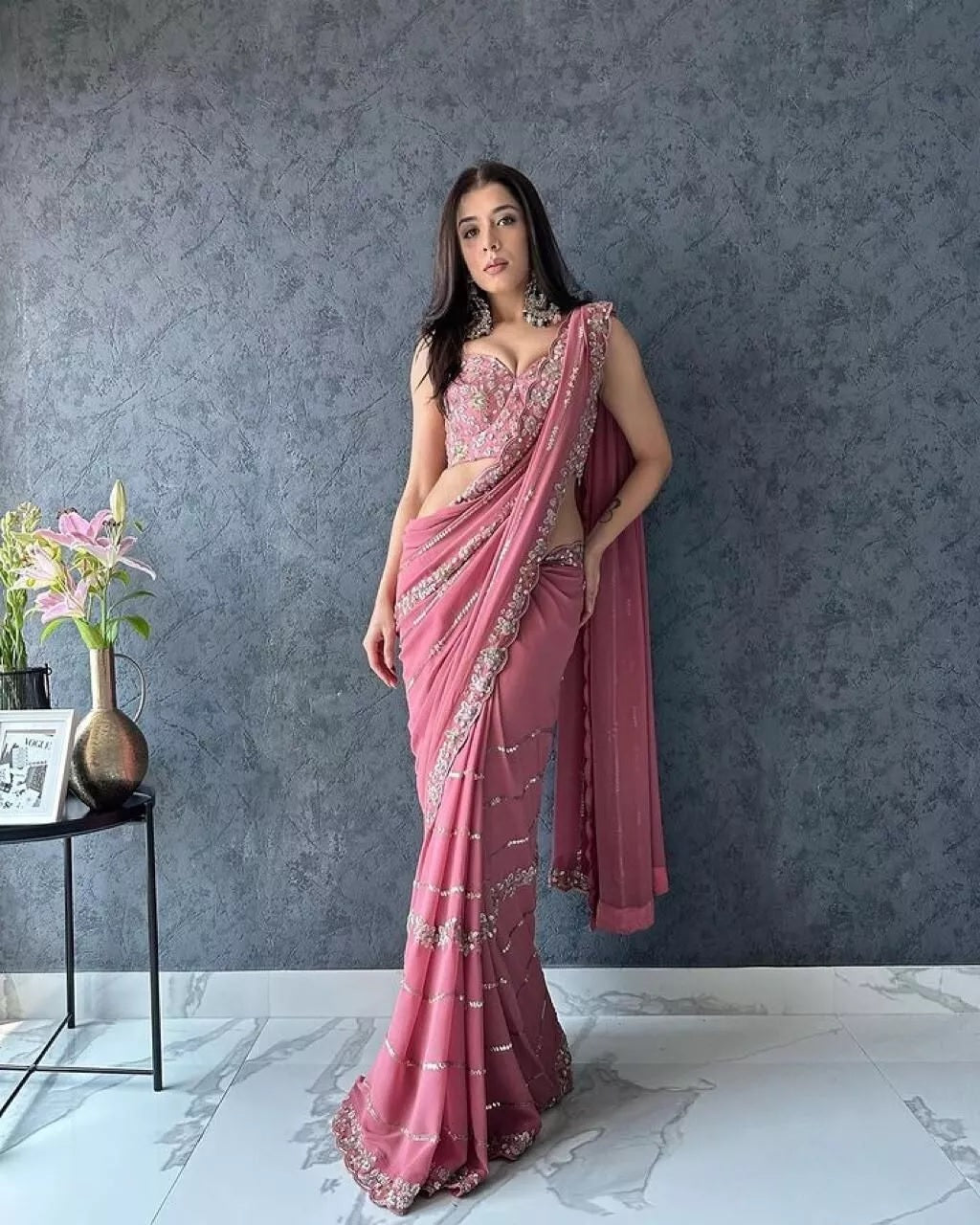 Heavy Pure Soft Georgette Bollywood Party Saree,Wedding Wear Sari With Blouse