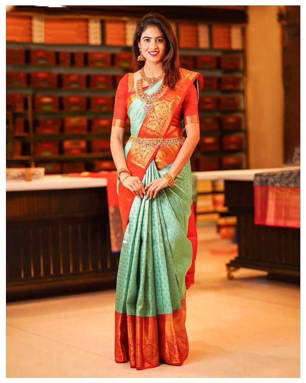 Women's Traditional Banarasi Soft Silk Wedding Wear Saree & Blouse 11-KT