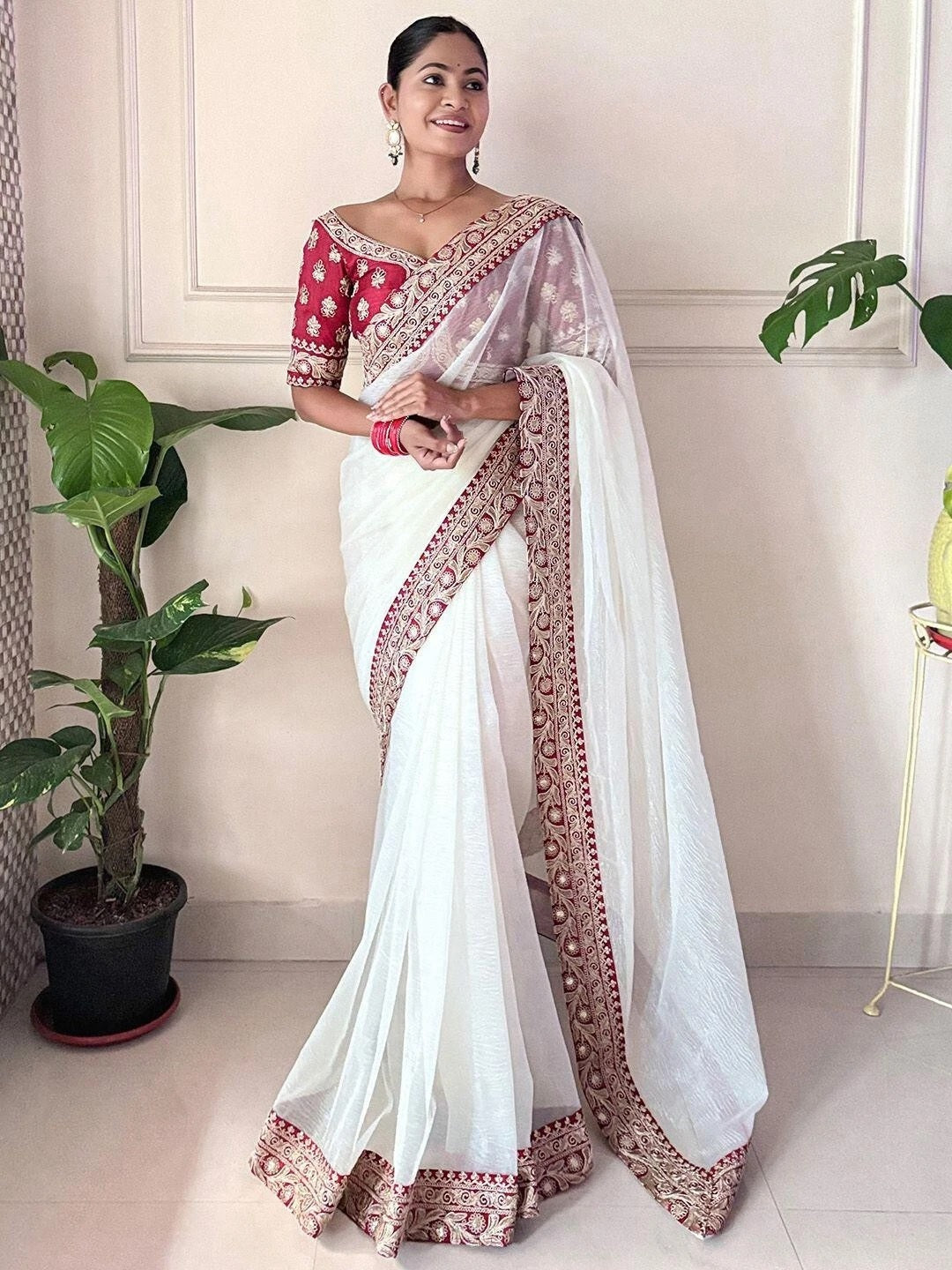 Banarasi Crush Saree, Jari Weave Crush With Sequence Work Sari & Blouse