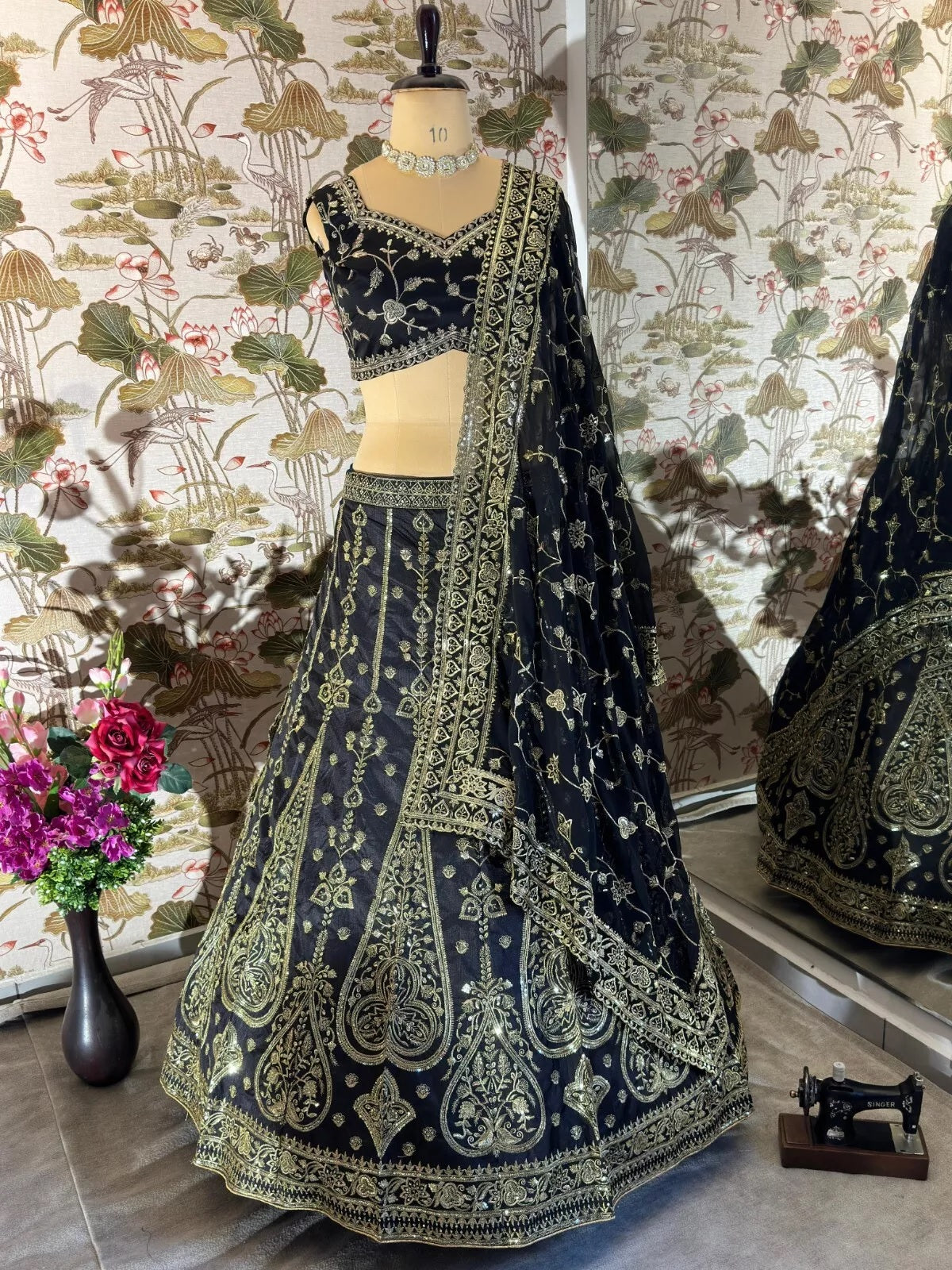 Embroidery Sequence Zari Design Work Lehenga Blouse & Dupatta
