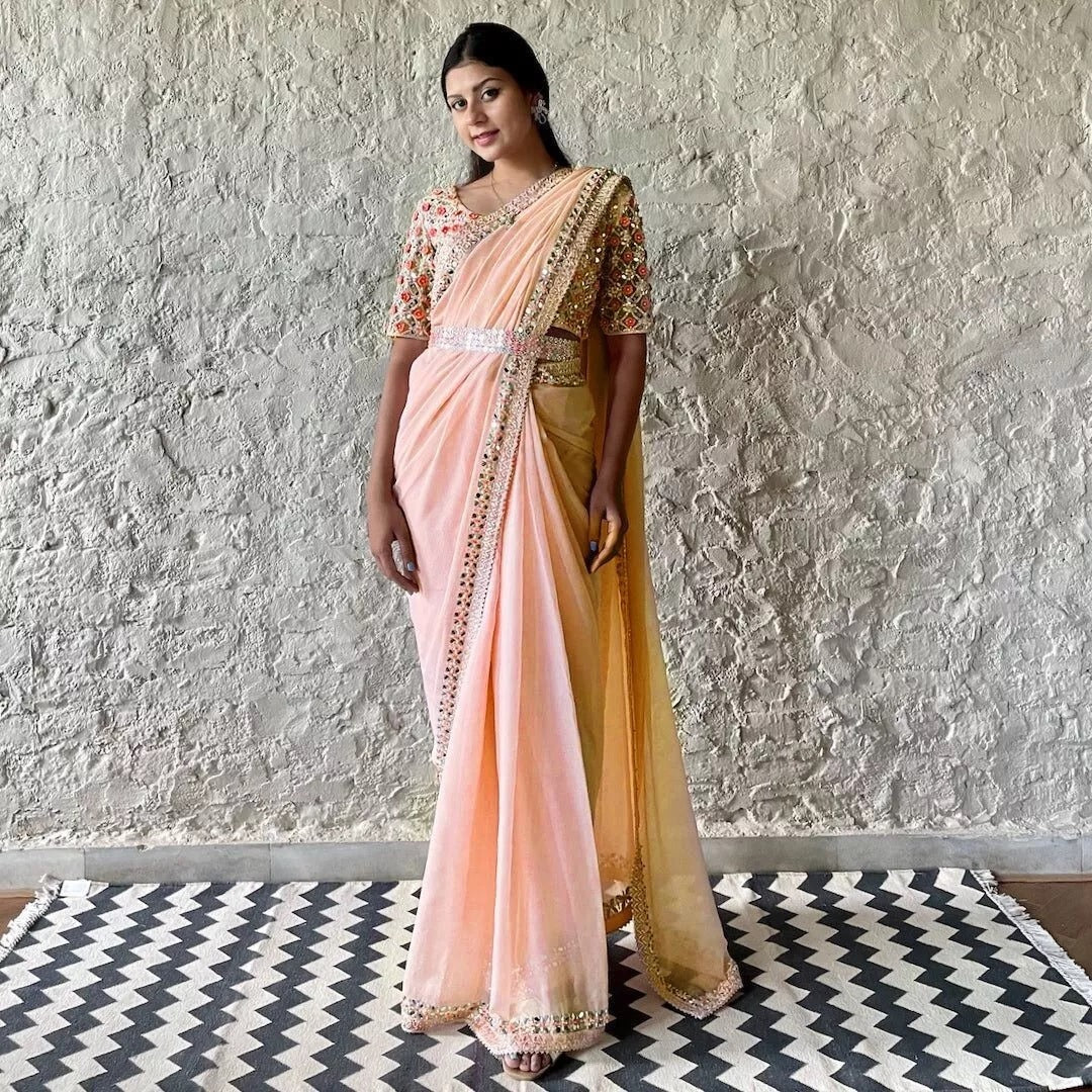 Faux Georgette Classic Traditional Look Saree & Blouse