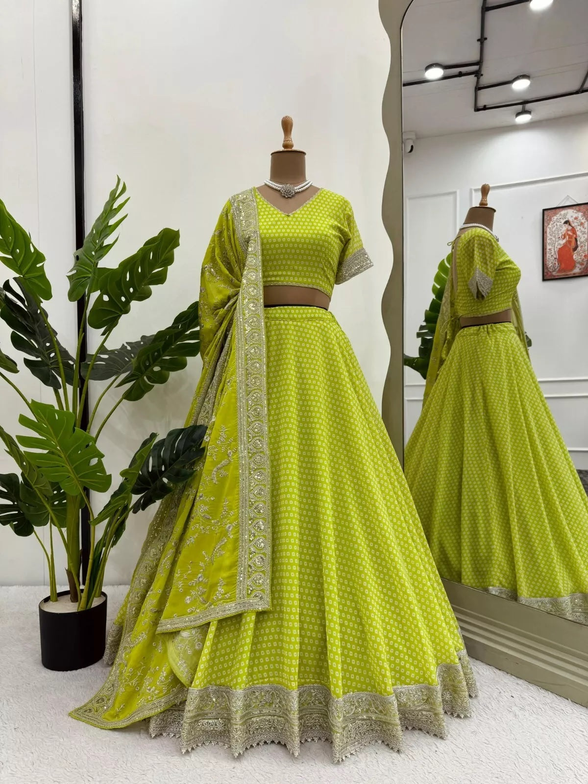 Georgette With Sequence & Digital Print Work Traditional Lehenga Blouse
