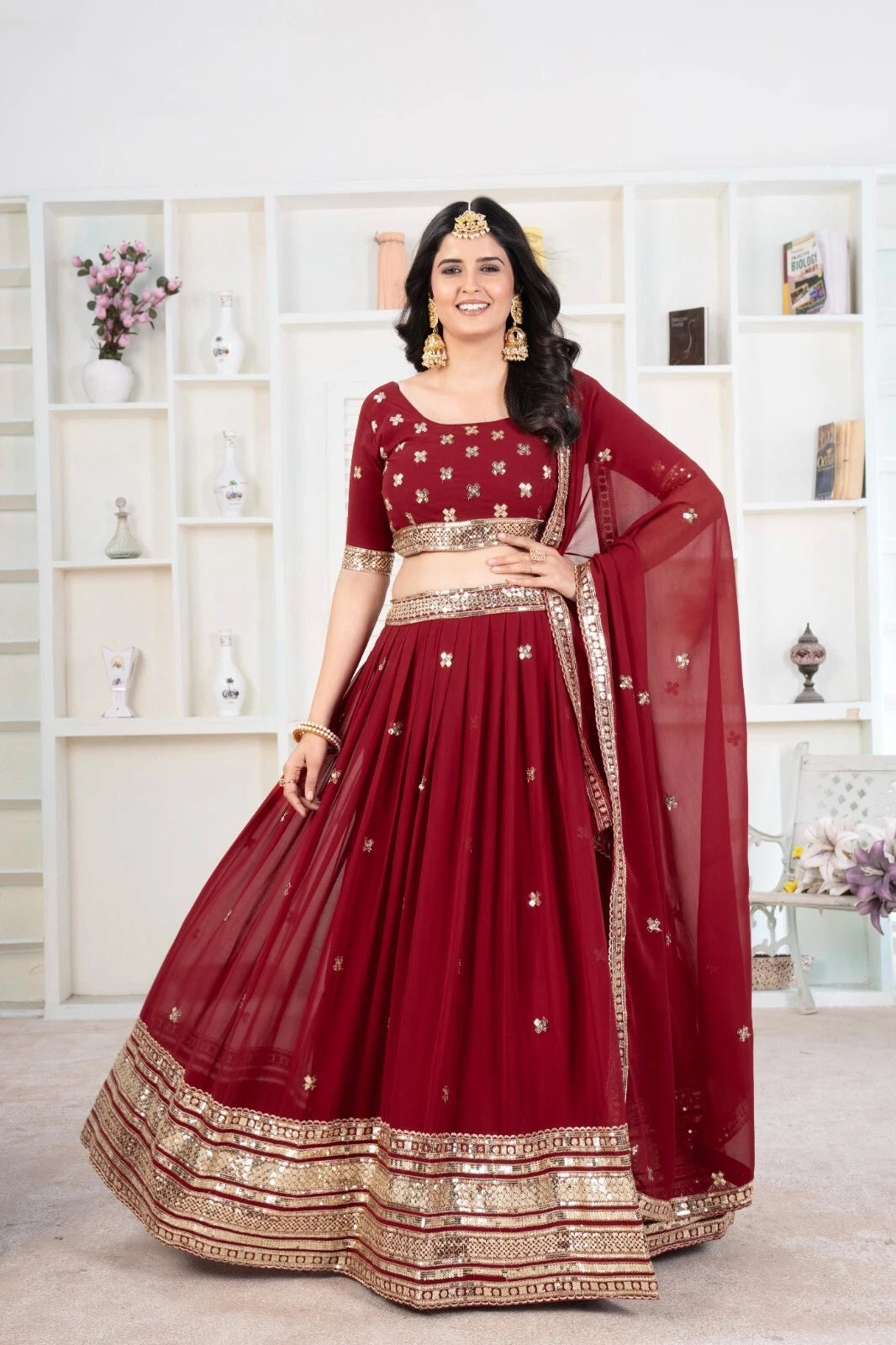 Premium Georgette Embroidery Sequence Wedding Lehenga Blouse with Dupatta 15-MA