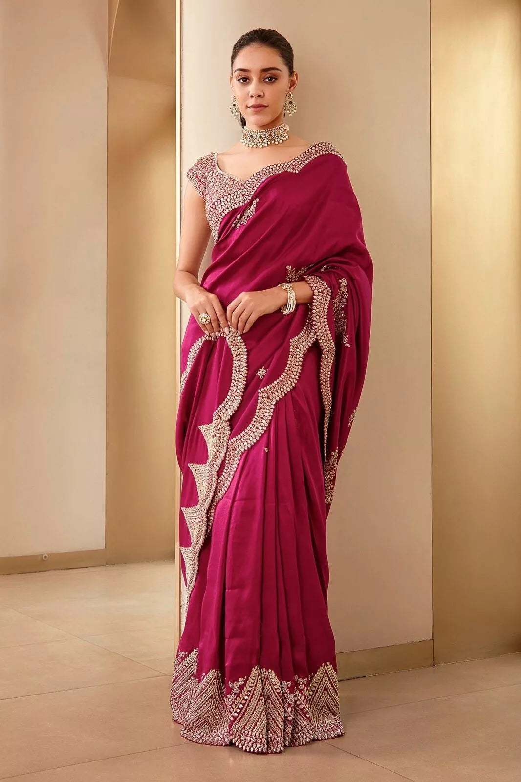 Two Tone Vichitra Silk With Sequence Embroidery Work Sari & Blouse