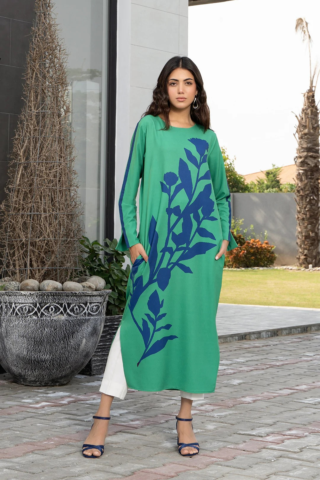 Korean BSY Printed Beach Wear Women's Long Kaftan