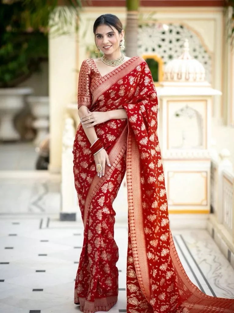 Women's Designer Banarasi Soft Silk Sari With Blouse
