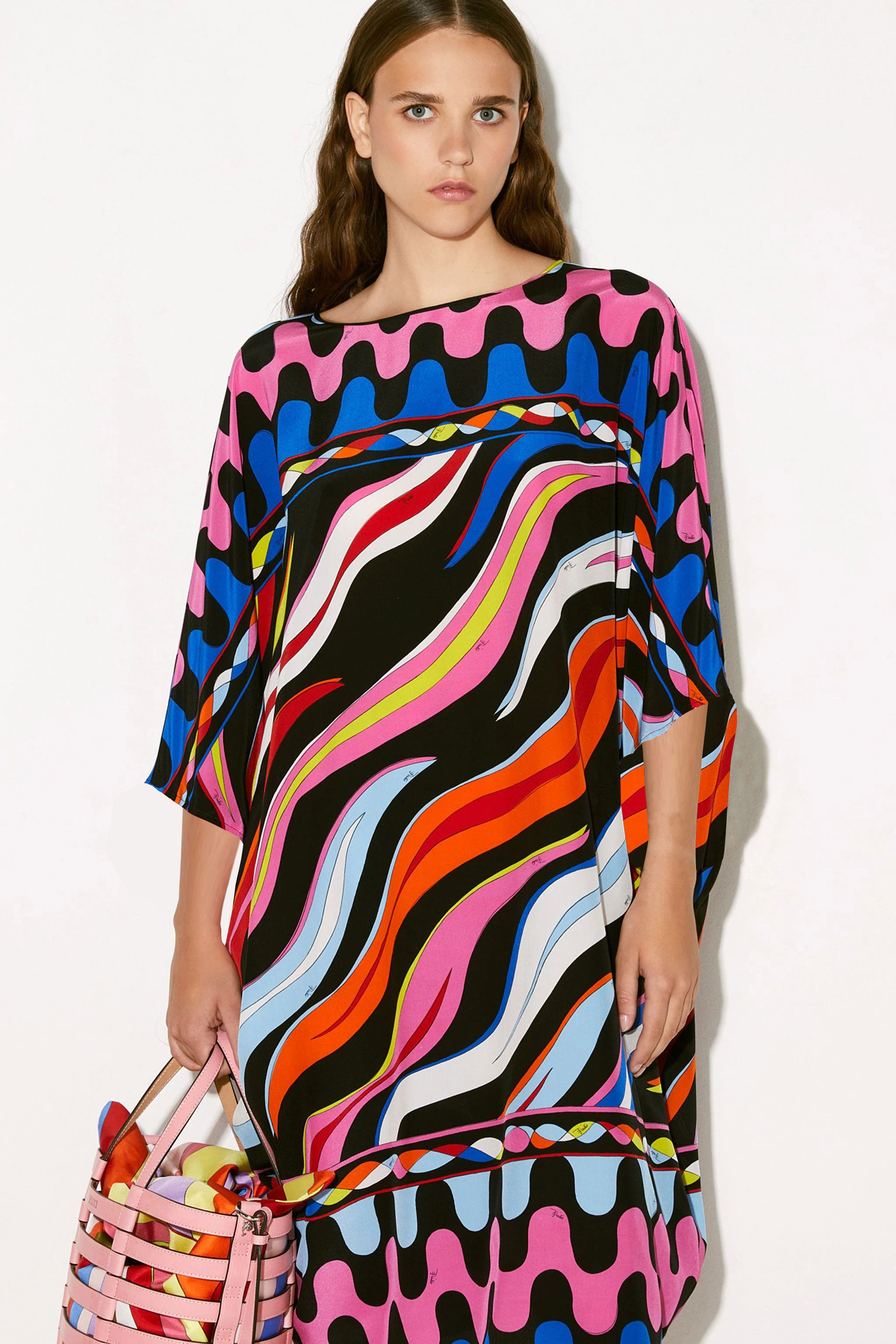 Silk Crepe Digital Printed Multi Color Caftan For Women's Short Kaftan