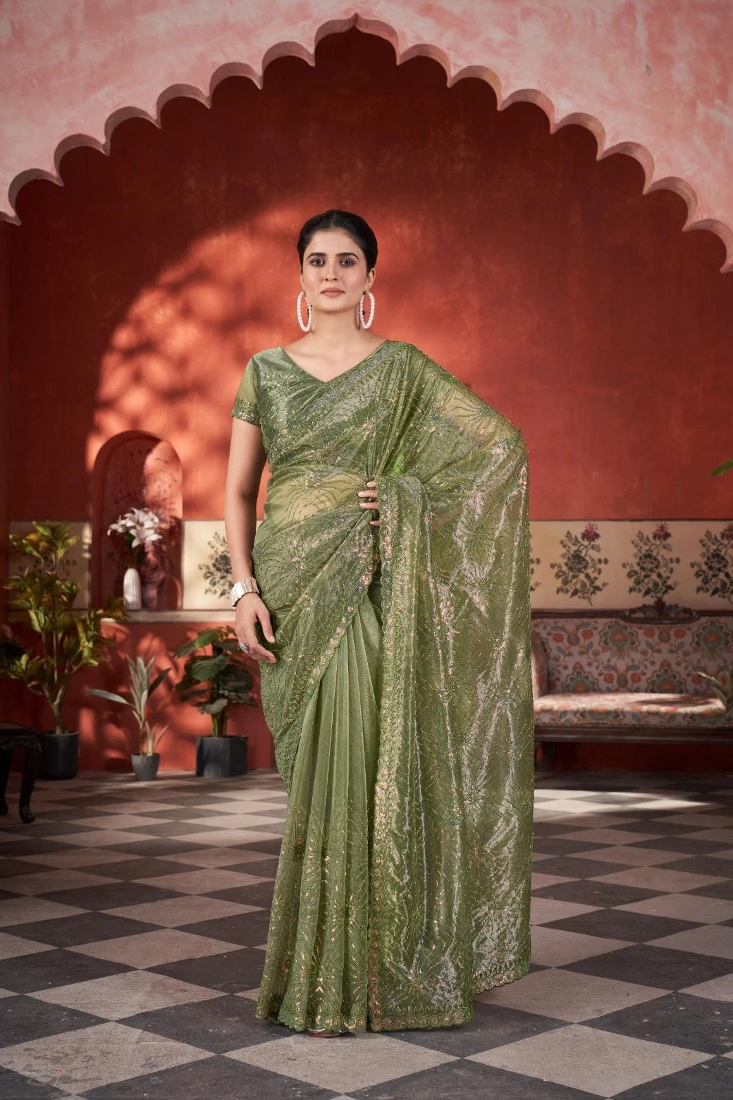 Printed Beautiful Traditional Wear Twill Net Saree With Blouse