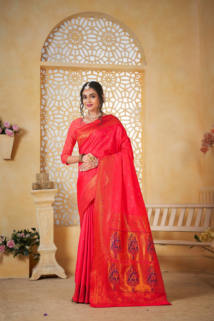 Soft Silk Saree Weaving Banarasi Jari Work Traditional Sari With Blouse