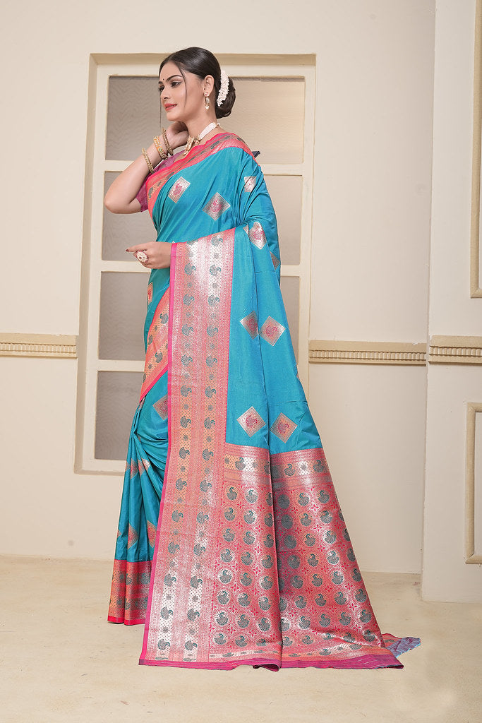 Women's Soft Silk Beautiful Sari Heavy Banarasi Saree With Blouse