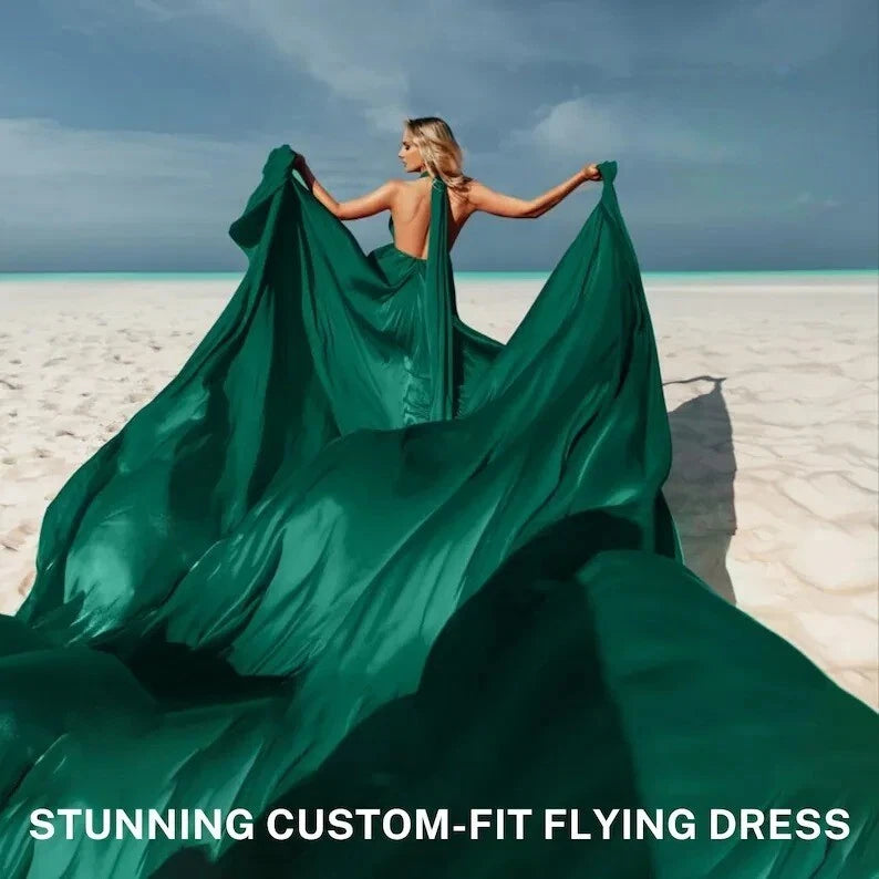 Emerald Infinity Flying Dress - Custom-Made Silky Satin Dress for Photoshoots