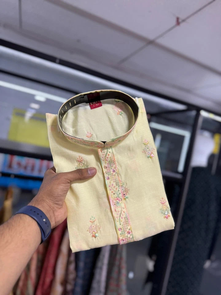 Silk Kurta With Cotton Pajama Set For Men s Wedding Party Wear Kurta Set