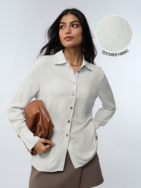 Side Rouching Off White Women Shirts