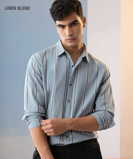 Stripes Lagoon Cotton Linen Shirts