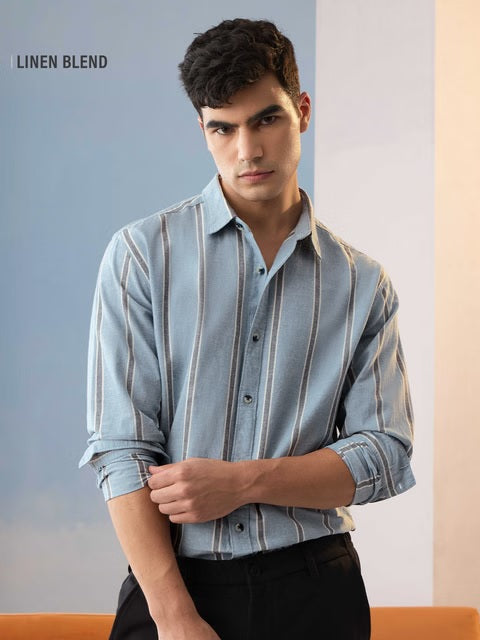 Stripes Lagoon Cotton Linen Shirts
