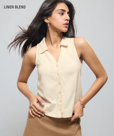 Cotton Linen Lemon Vibe Women Shirts