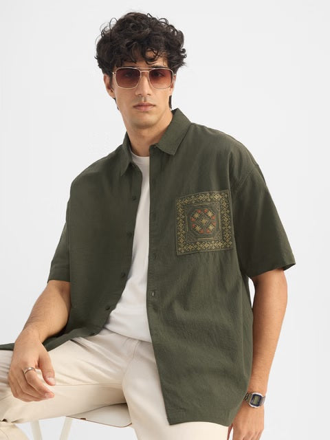 Textured Indie Olive Holiday Shirts