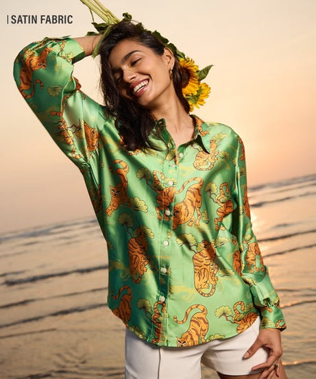 Satin Folk Tiger Women Shirts