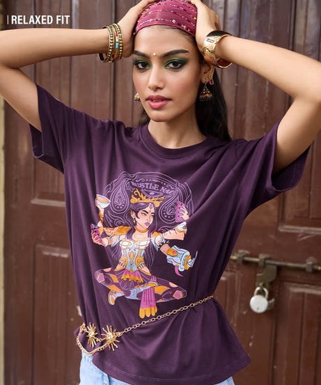 Desi Rebel Hustle Nari Women Relaxed Fit T-Shirts