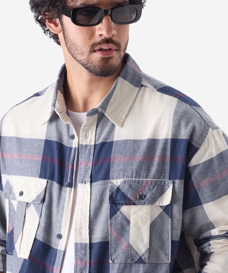 Plaid Blue Haze Men Utility Shirts