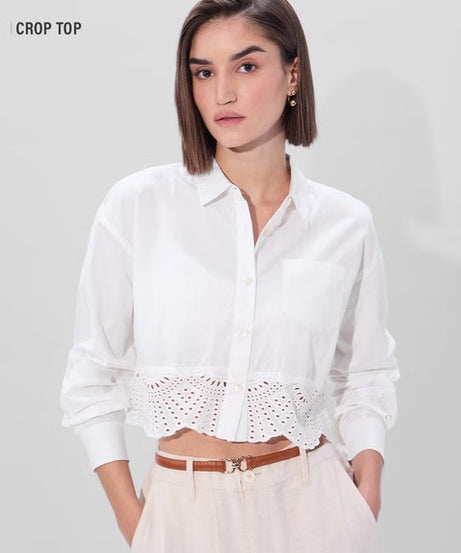 Cutwork Ivory Women Cropped Shirts