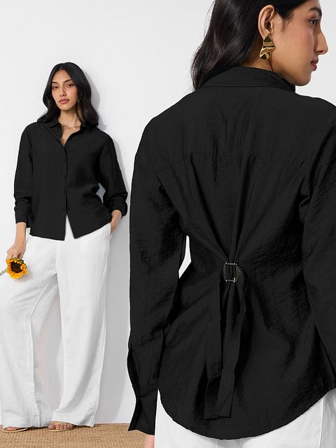 Back Tie Up Black Women Shirts