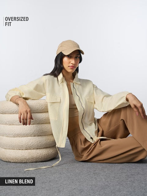 Cotton Linen Off-White Women Shackets