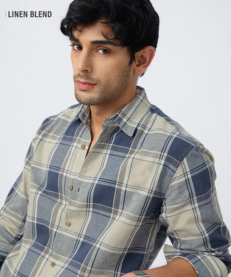 Checks Blue Topaz Cotton Linen Shirts
