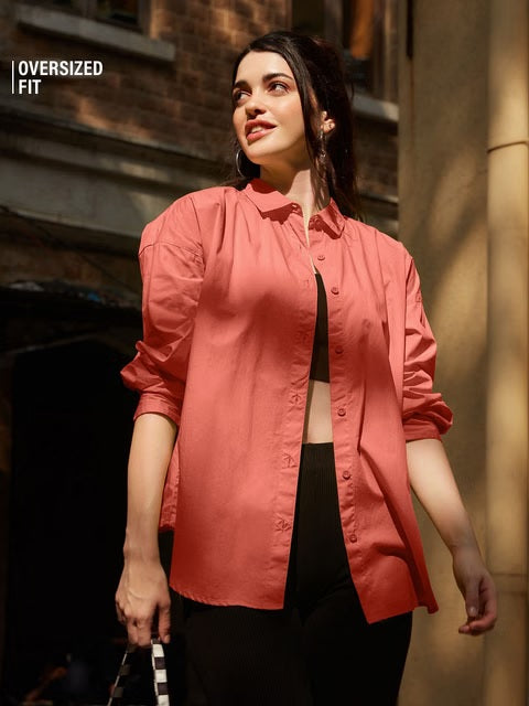Solids Fusion Coral Women Boyfriend Shirts
