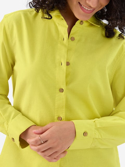 Cotton Linen Lime Green Women Shirts
