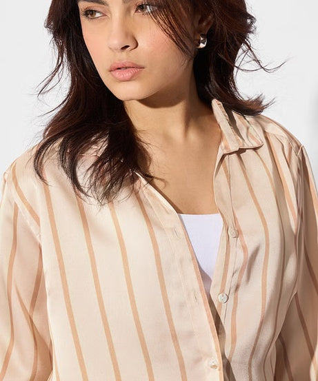 Satin Macadamia Stripes Women Shirts