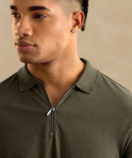 Solids Olive Zipper Polos