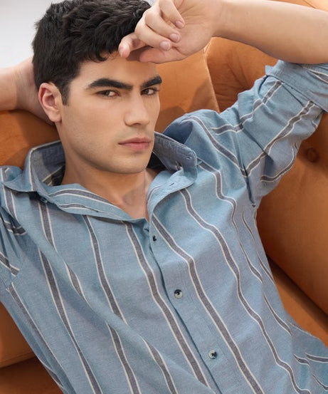 Stripes Lagoon Cotton Linen Shirts