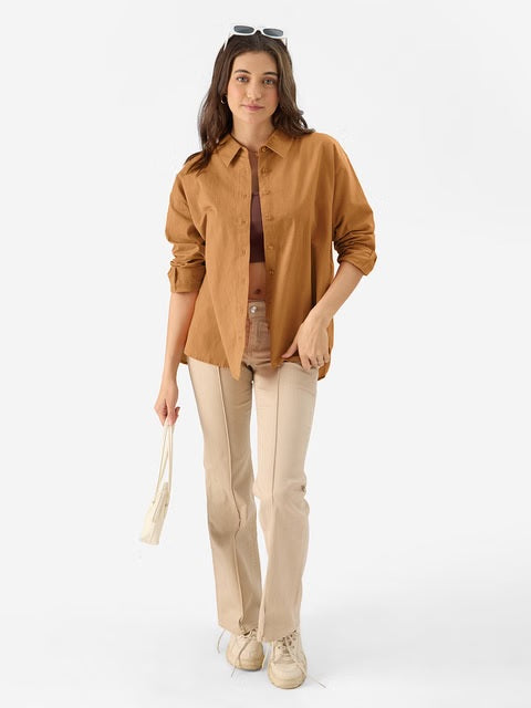 Cotton Linen Earthy Rust Women Boyfriend Shirts
