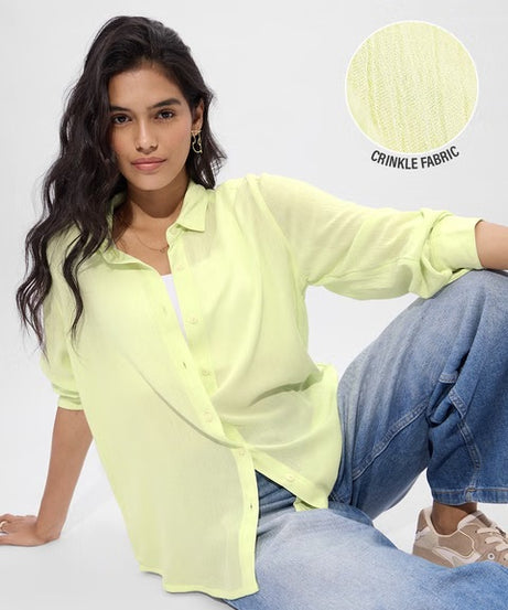 Textured Light Lime Women Boyfriend Shirts