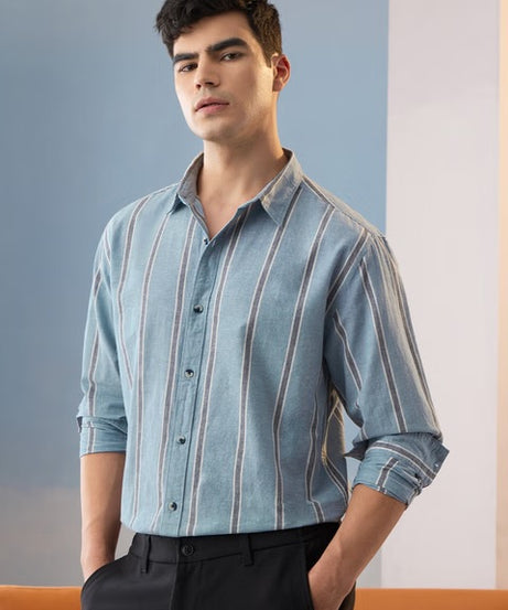 Stripes Lagoon Cotton Linen Shirts