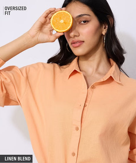 Cotton Linen Apricot Women Boyfriend Shirts