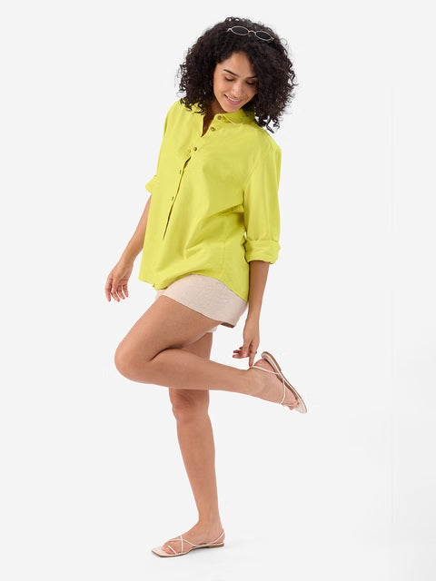 Cotton Linen Lime Green Women Shirts