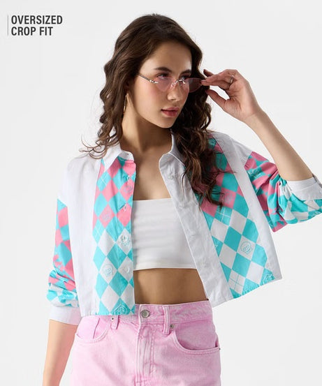 Checks Pink and Blue Women Boyfriend Shirts