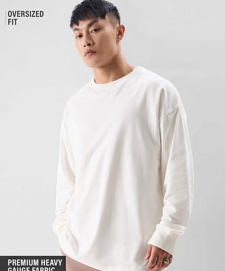 Solids White Oversized Full Sleeve T-Shirts