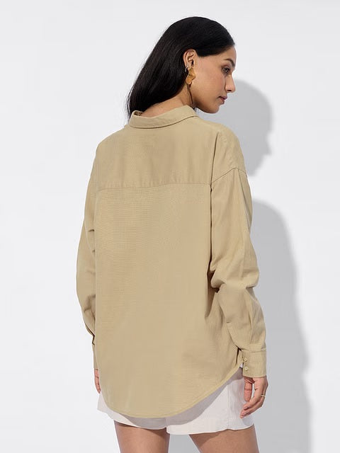 Cotton Linen Almondine Women Boyfriend Shirts