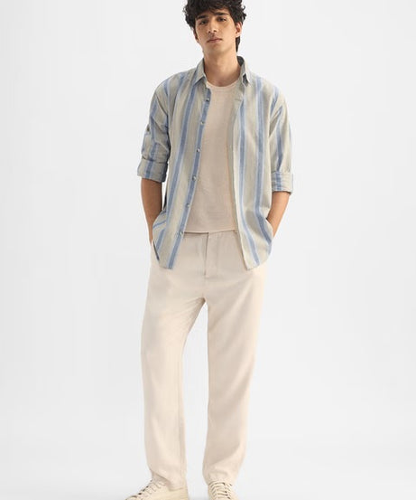 Stripes Ridge Cotton Linen Shirts