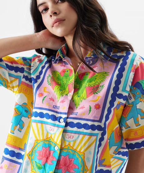 Vintage Stamps Women Boyfriend Shirts