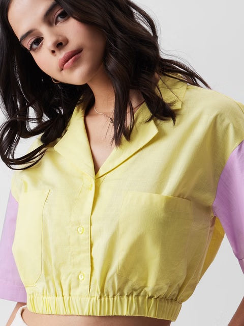 Yellow And Pink Women Cropped Shirts