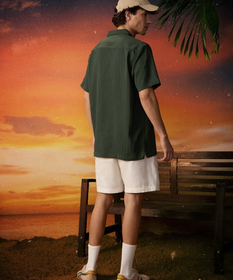 Solids Forest Green Men Textured Shirts