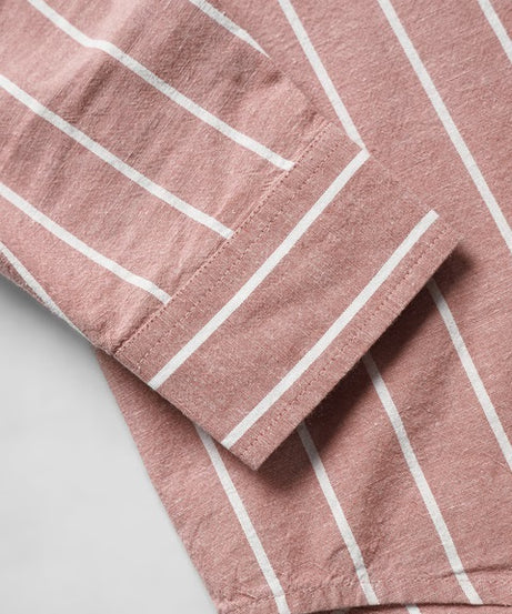 Cotton Linen Stripes Cardinal Women Boyfriend Shirts