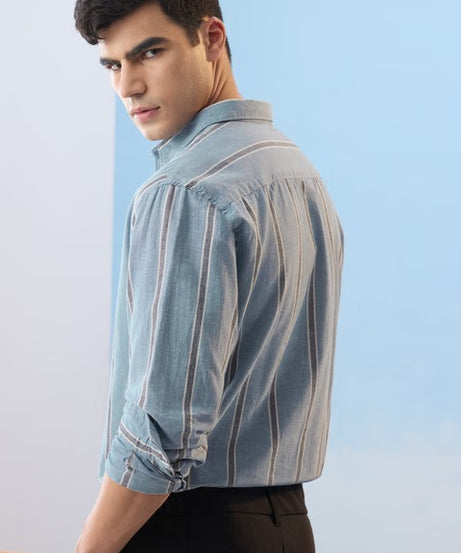 Stripes Lagoon Cotton Linen Shirts