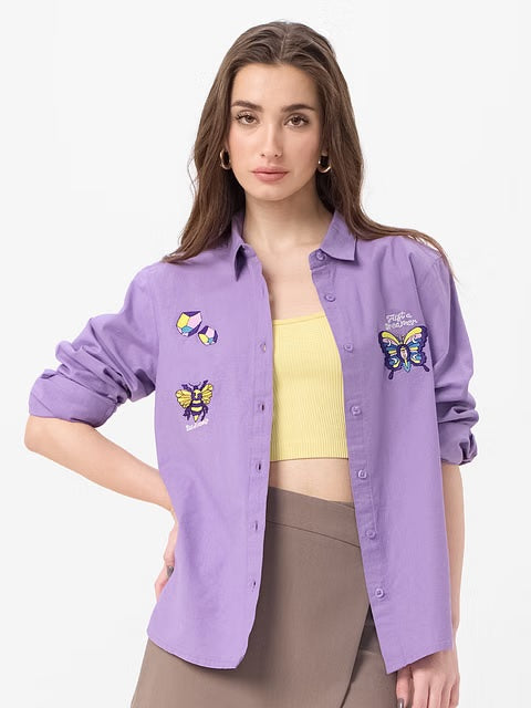 Cotton Linen Butterfly Women Shirts